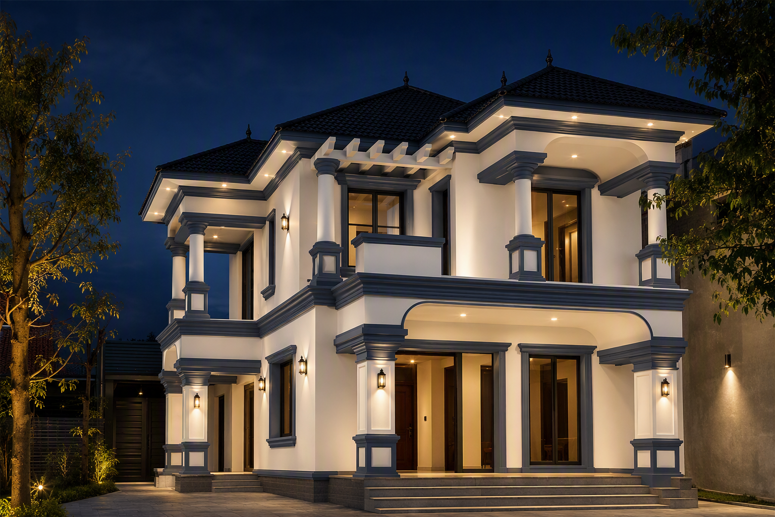 Biệt thự màu trắng, xám